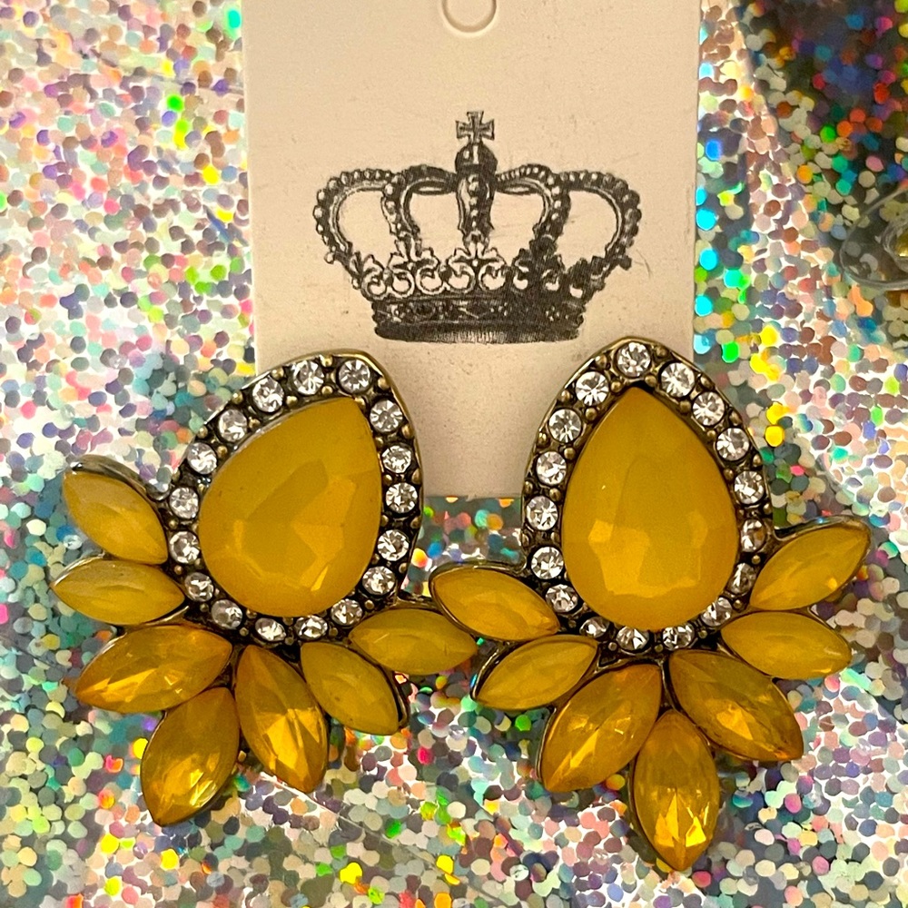 Yellow Iridescent Post Cluster Pageant Earrings